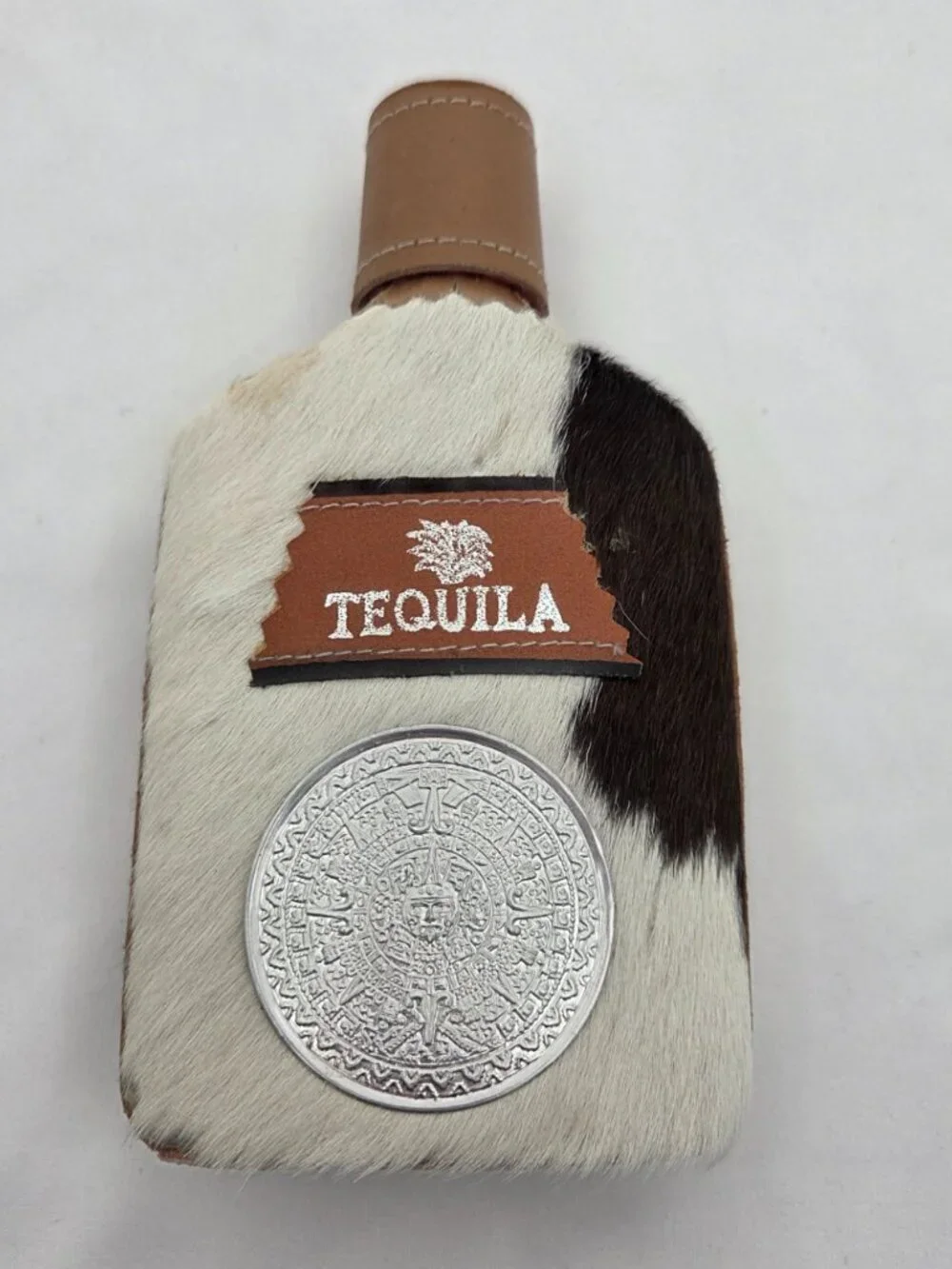 Vintage Mexican Cowhide Wrapped Glass Bottle Decanter Rustic Western Decor
